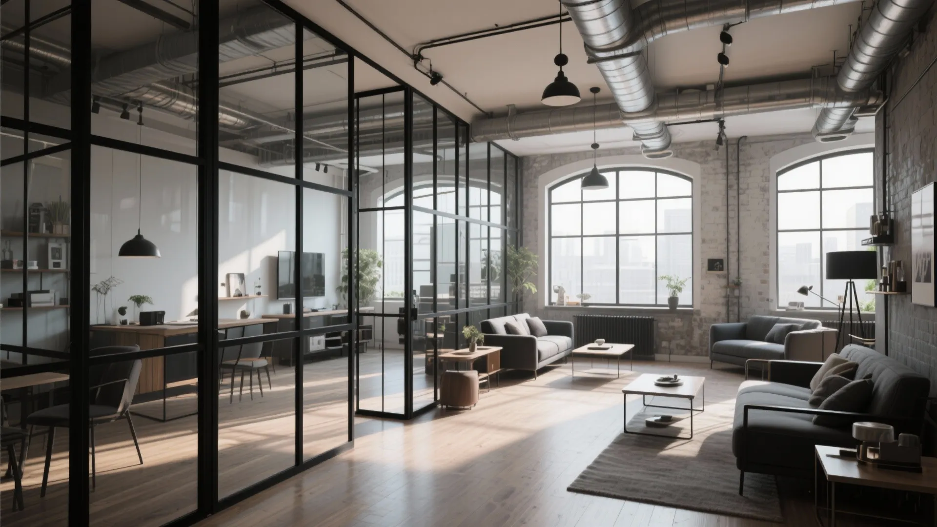 8. Black-Framed Glass Partitions