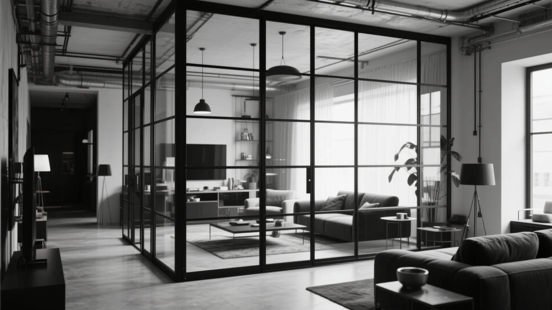 9. Black Framed Glass Partitions