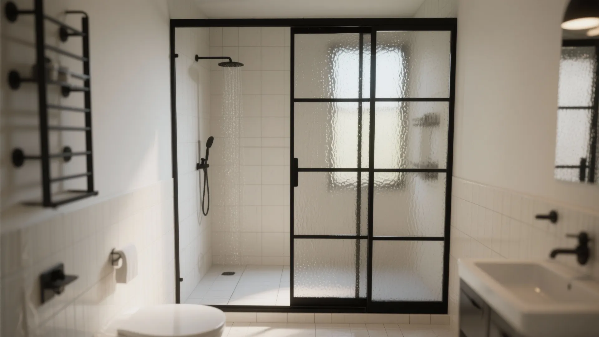 4. Black-and-Glass Shower Enclosure