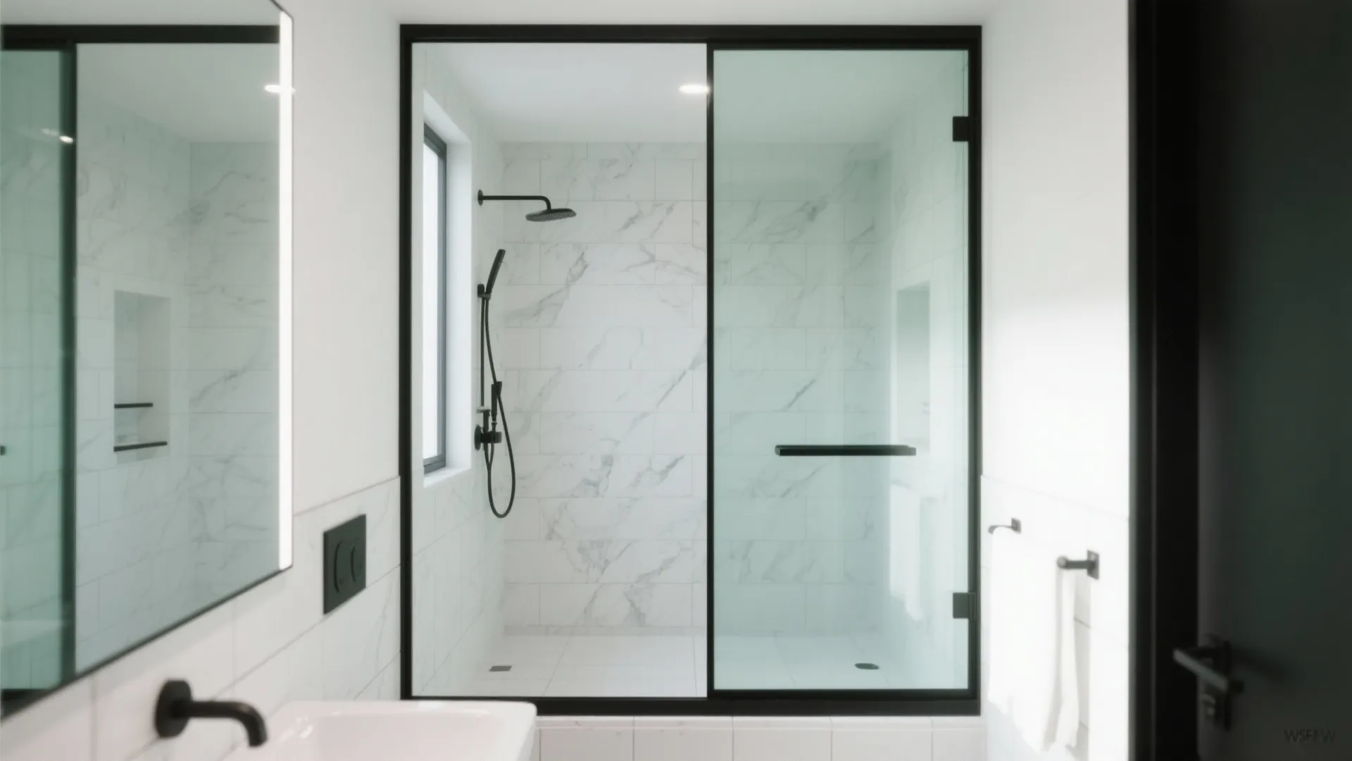 Black-Framed Glass Shower for Depth