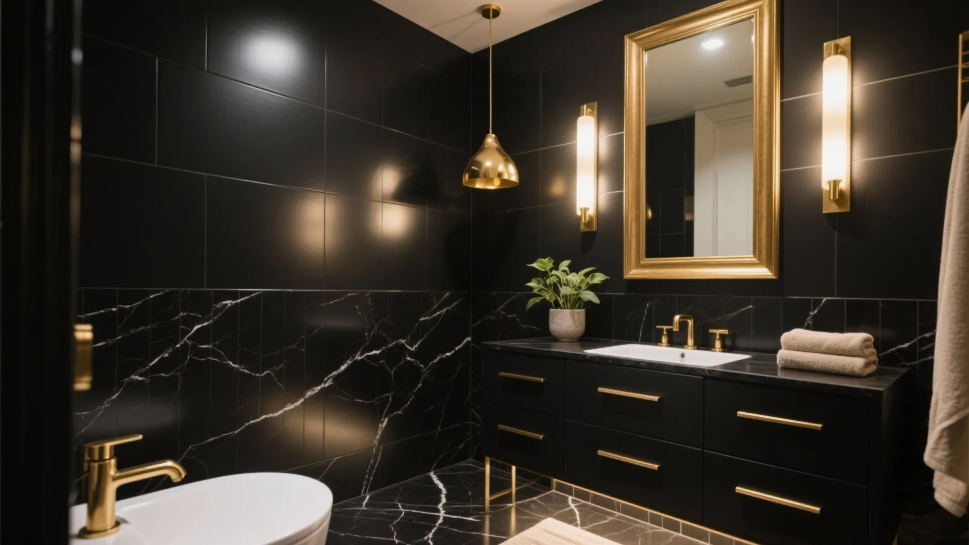 Modern Black & Gold Bathroom Ideas — 5 Inspo: Transform a small bathroom with bold black and gold touches: 5 practical design inspirations from a seasoned interior designer