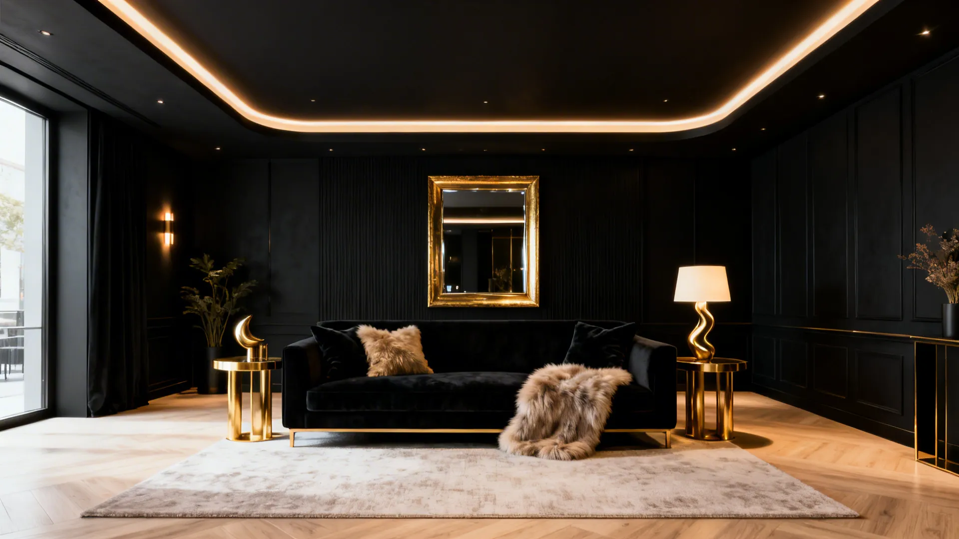 5 Luxe Ideas for Black and Gold Living Rooms