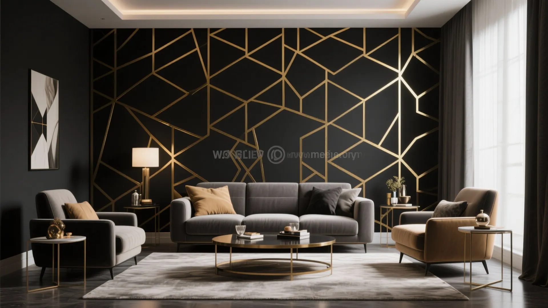 5. Black and Gold Wallpaper Feature Wall