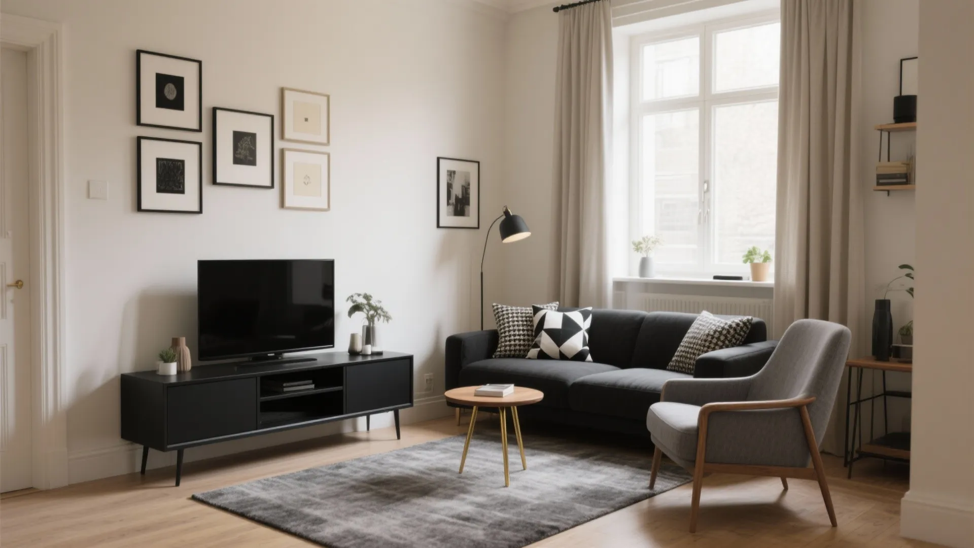 Black, Grey & Cream: 5 Small-Space Living Room Ideas: How I used contrast and calm neutrals to make tiny living rooms feel luxe and liveable
