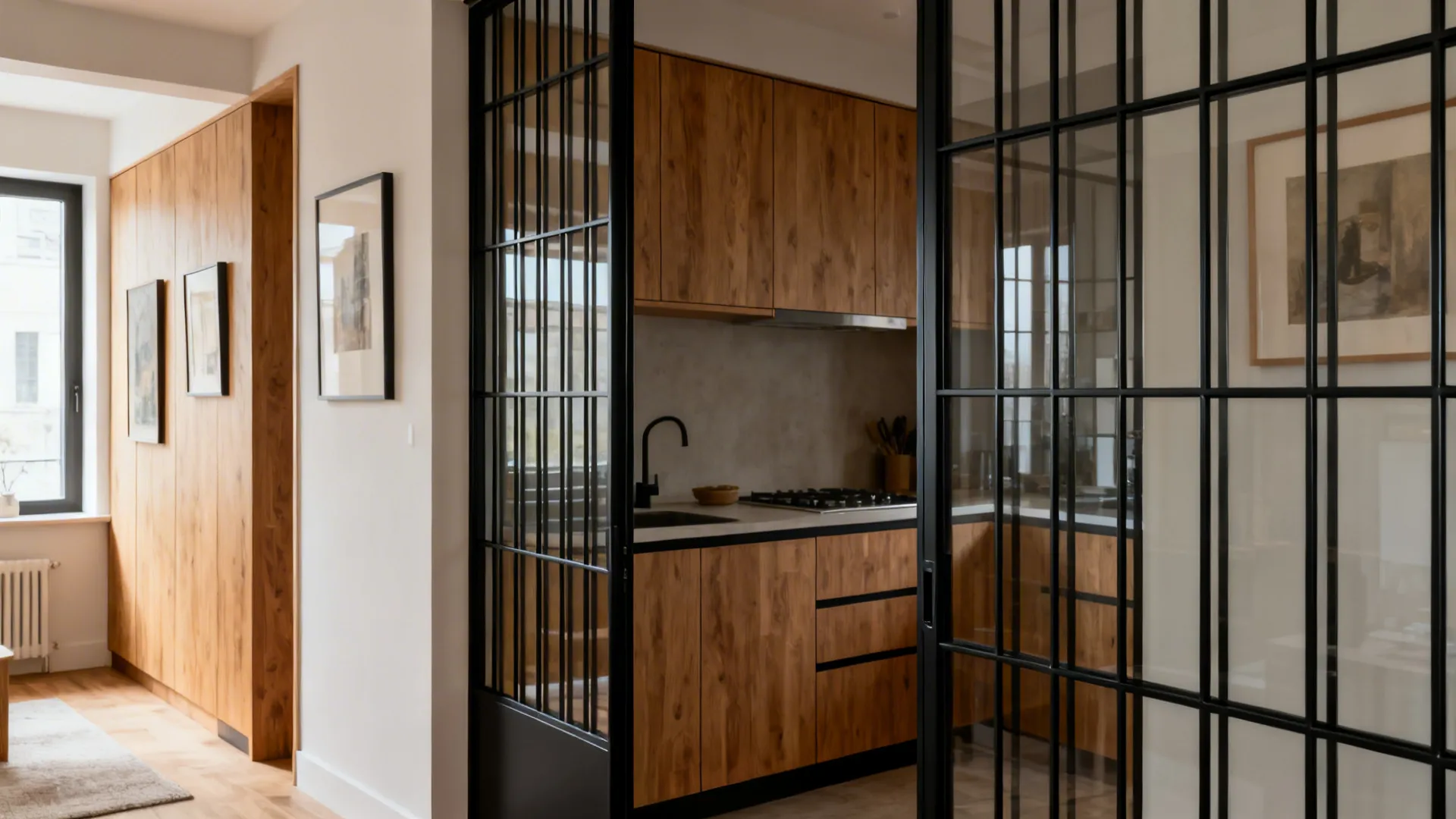 5) Black Steel-Framed Glass for Graphic Definition