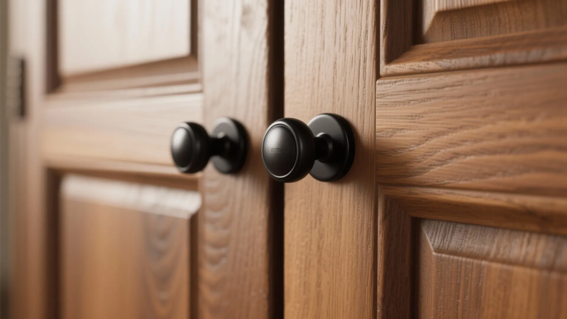 7. Hickory Cabinets with Black Hardware for Contrast