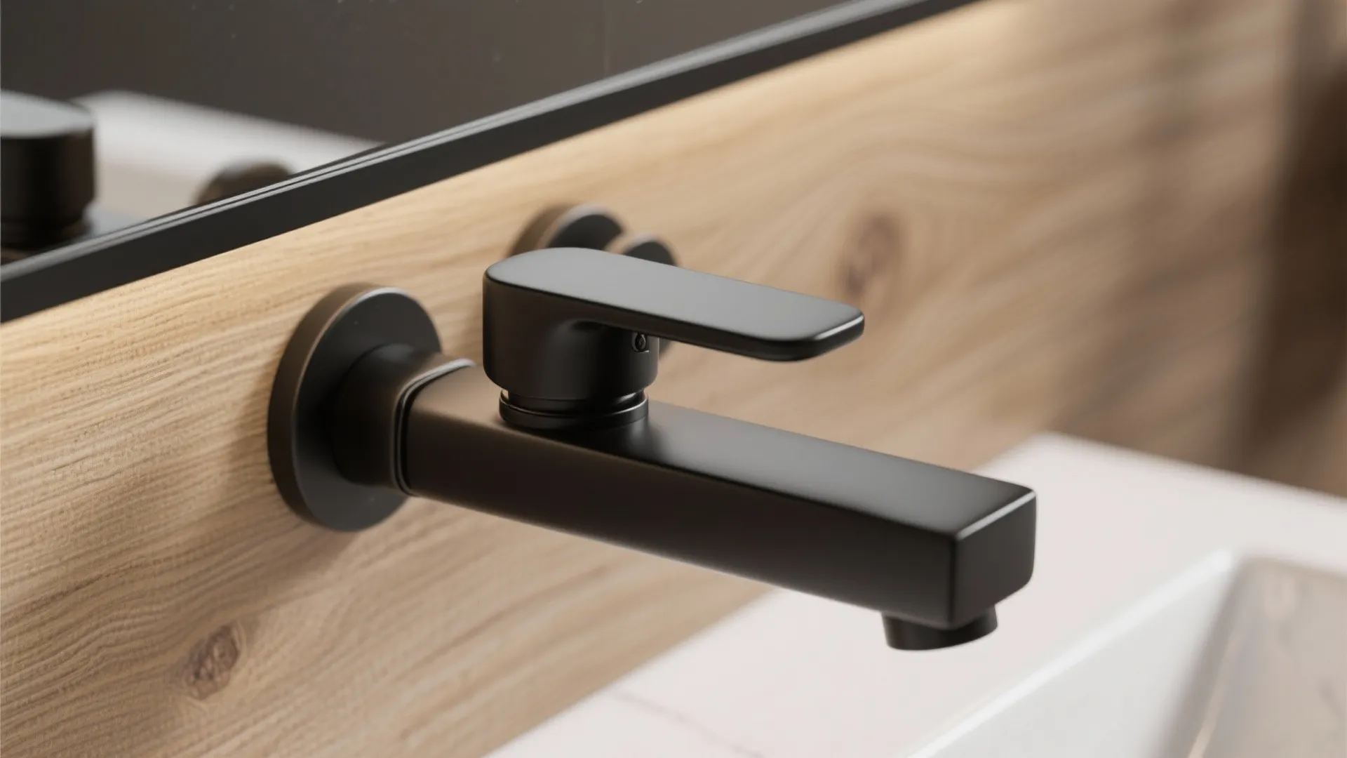 5. Contrasting matte black hardware with white oak for modern warmth