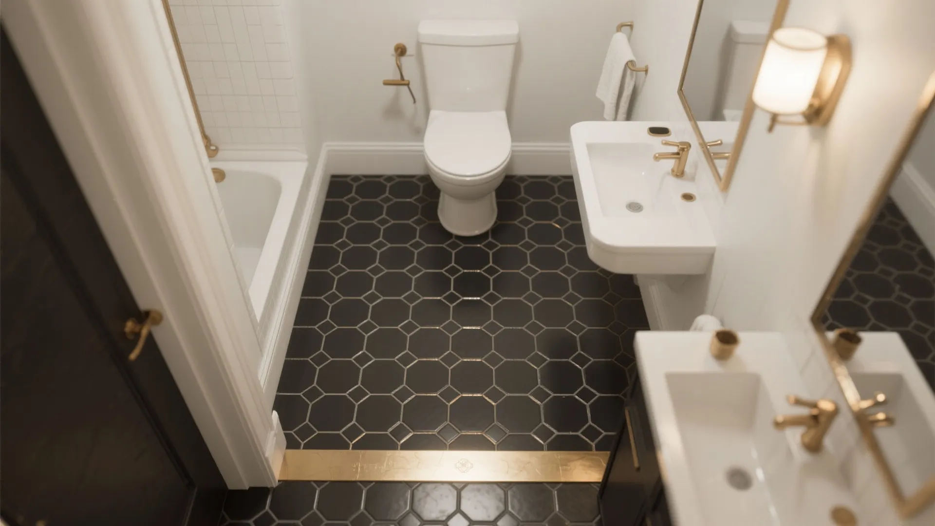 Black Hex Tiles with Warm Metal Accents