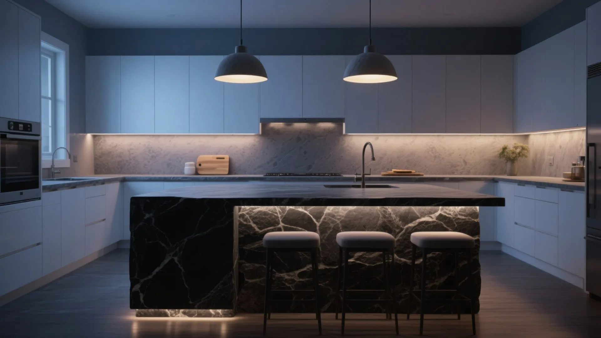 2. Anchor the room with a black island