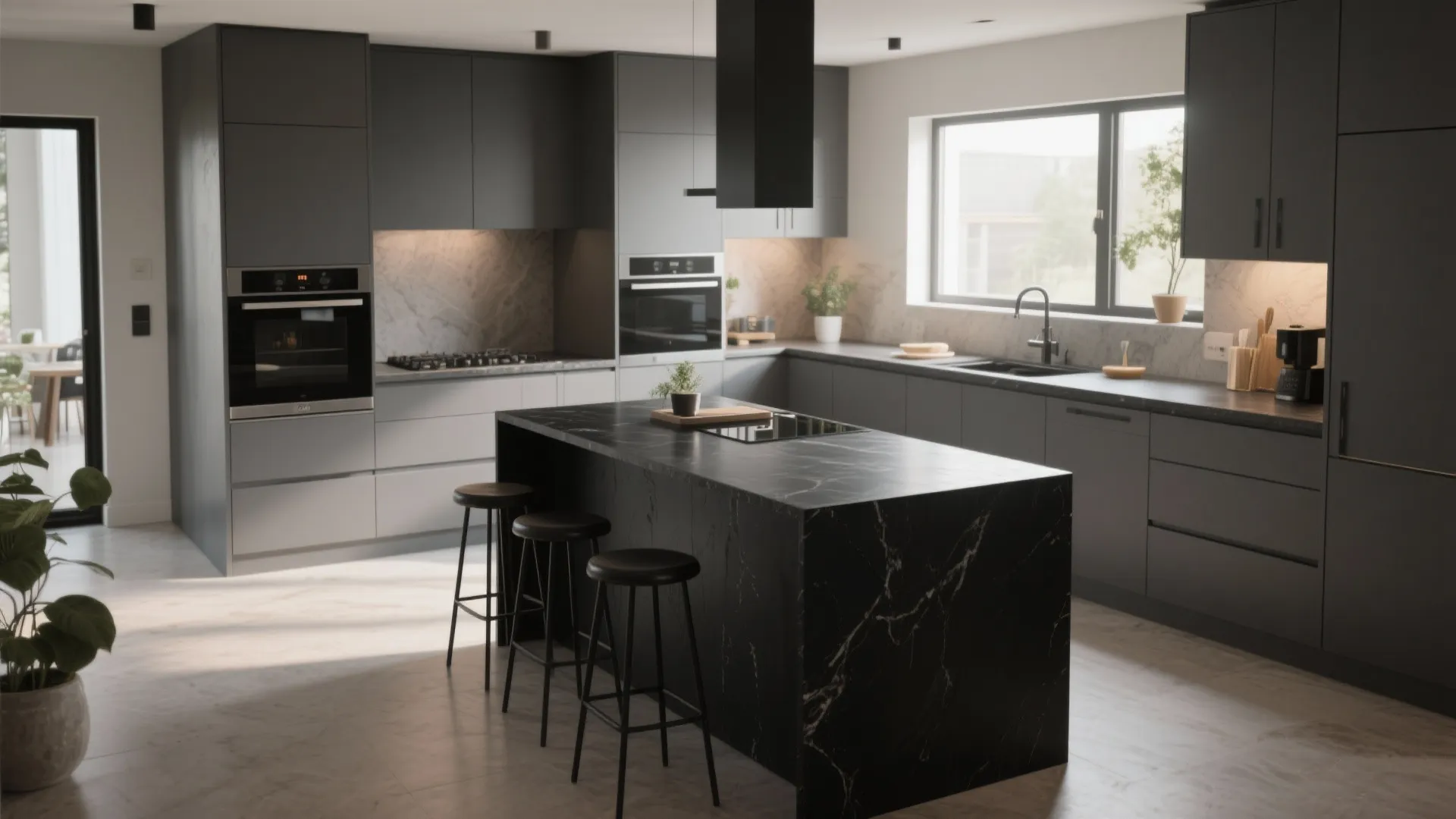 4. Black island + grey perimeter cabinets