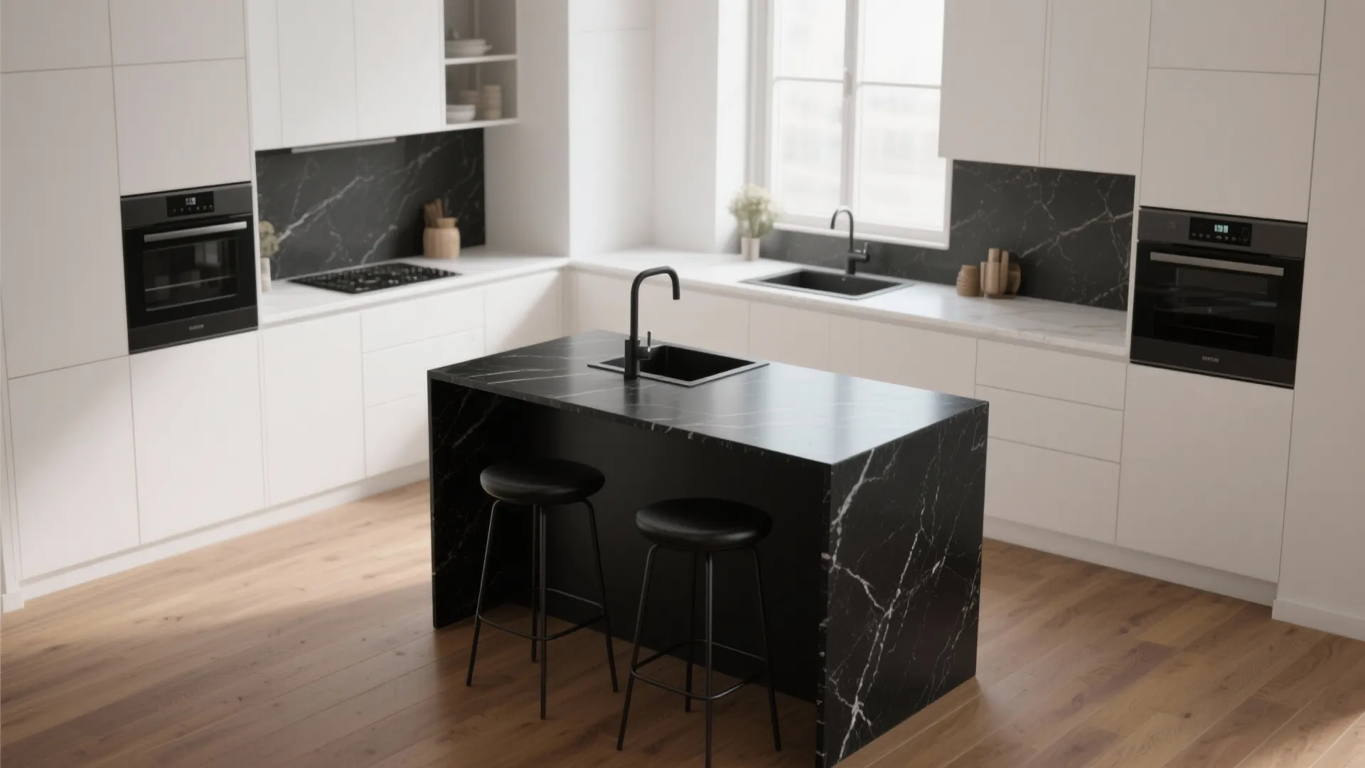 1. High-contrast black island with white perimeter counters