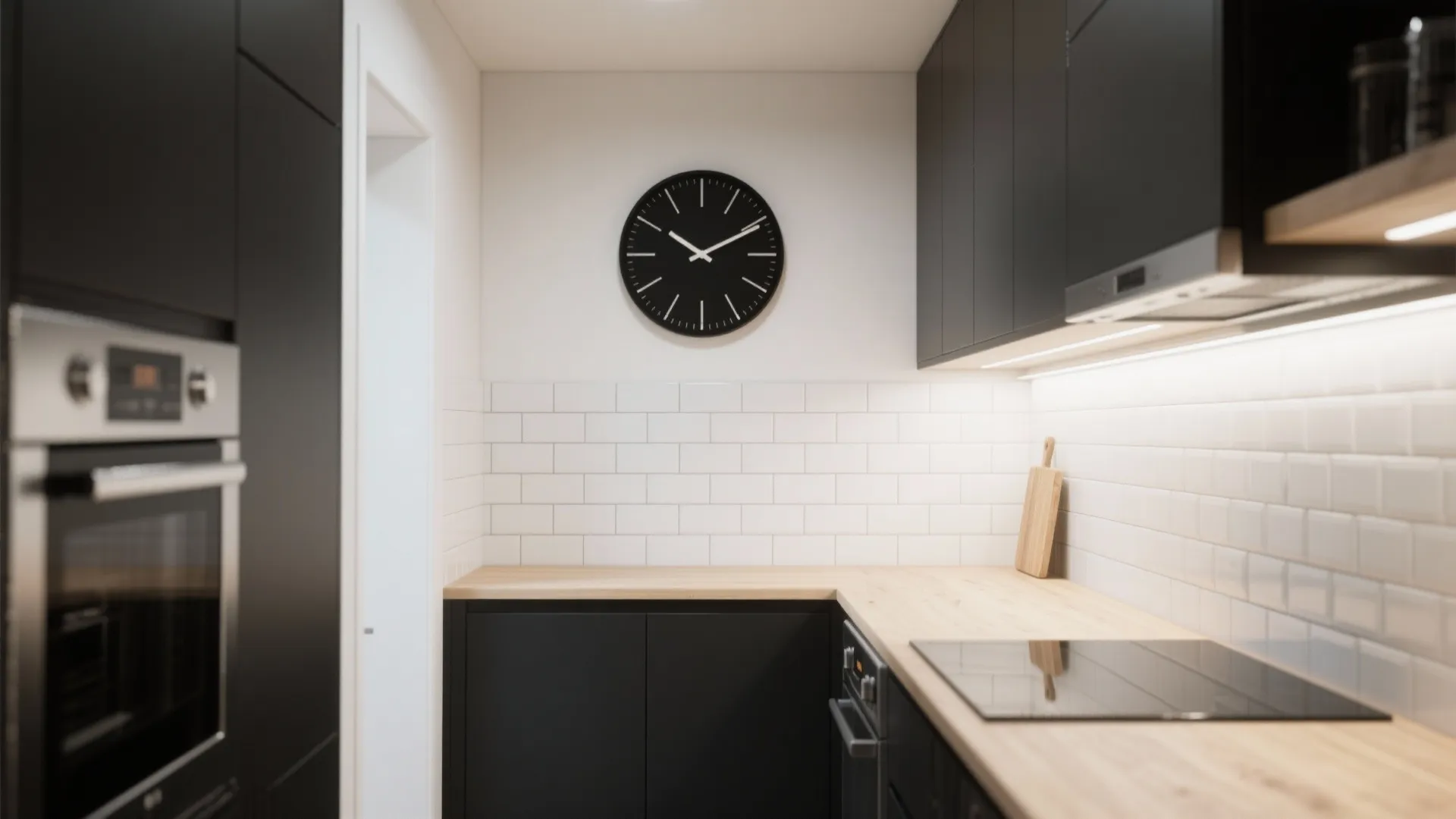 3) Black Sun-Ray Clock for Modern Monochrome Kitchens