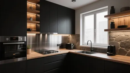 黑色橱柜 + 不锈钢电器：5个小空间厨房灵感