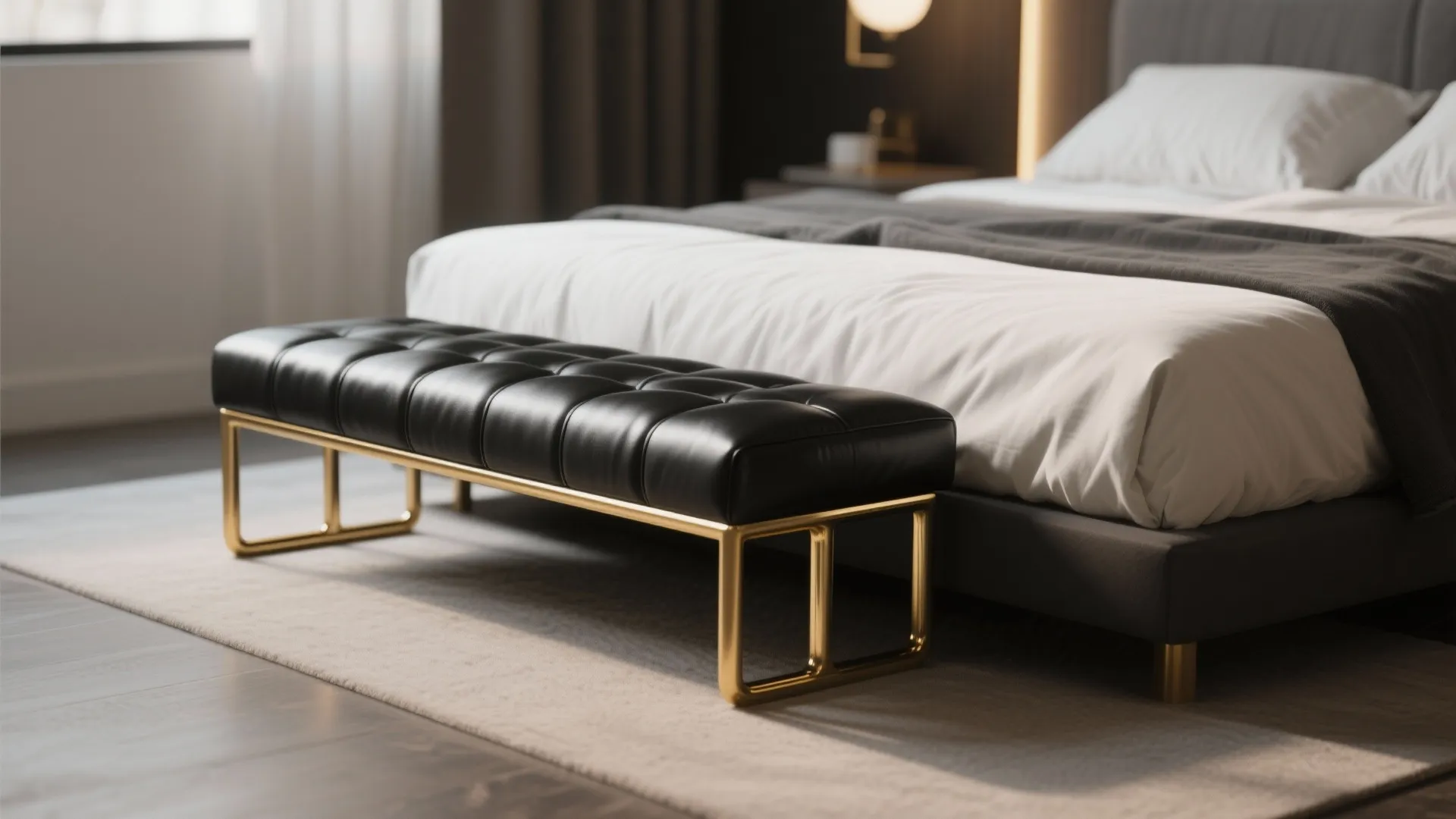 4. Accent bench in black leather with gold base