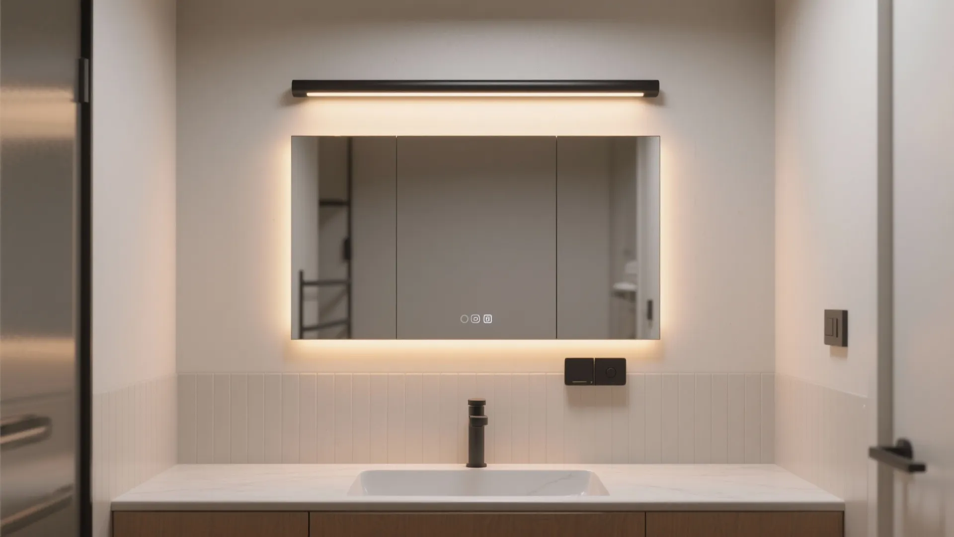 2. Black linear LED above the mirror