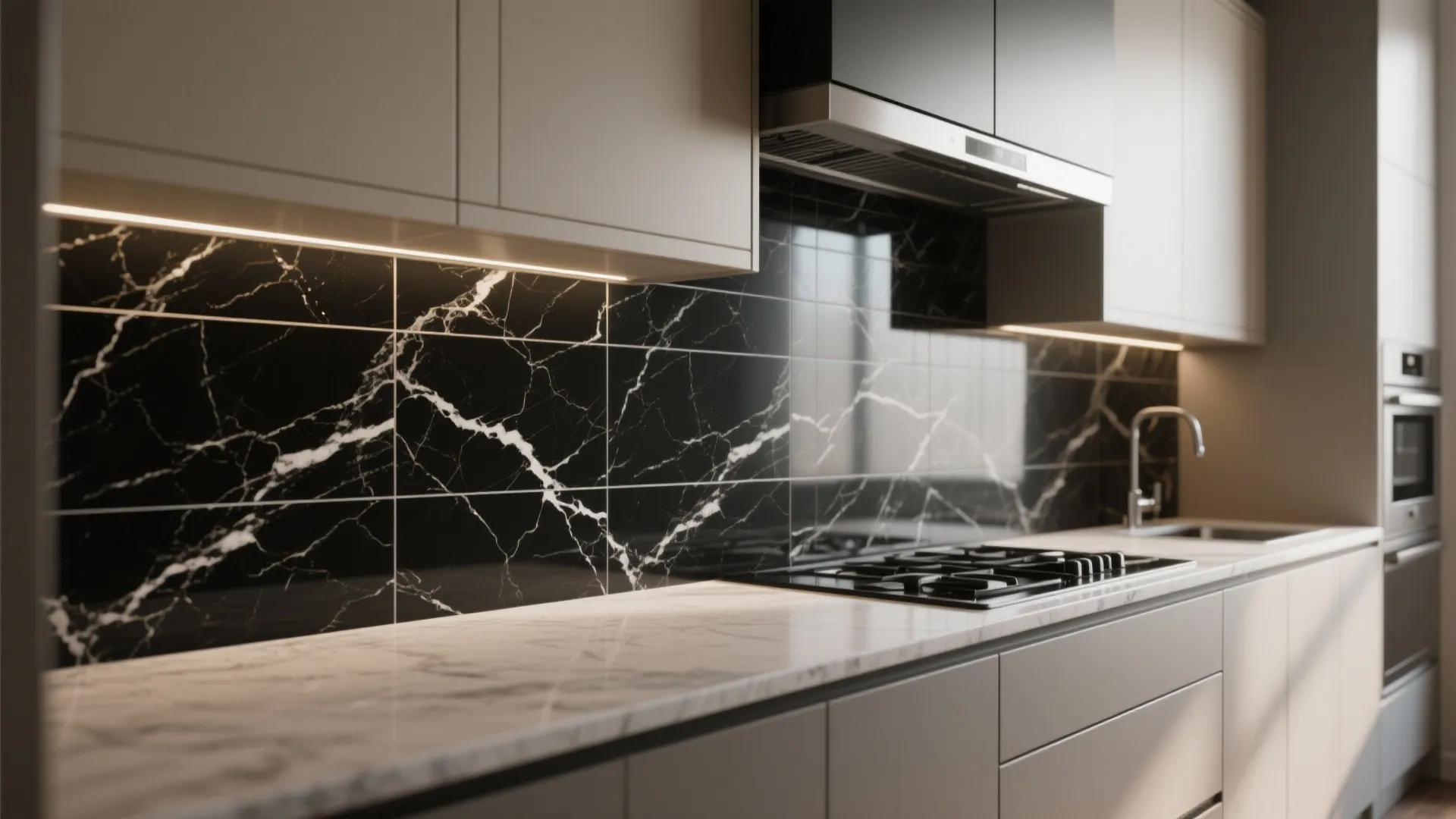4. Black Marble-Effect Tiles for Luxury Vibes