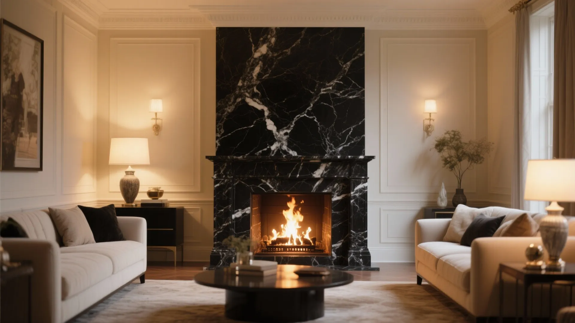Black Fireplace Surround Against Cream Walls