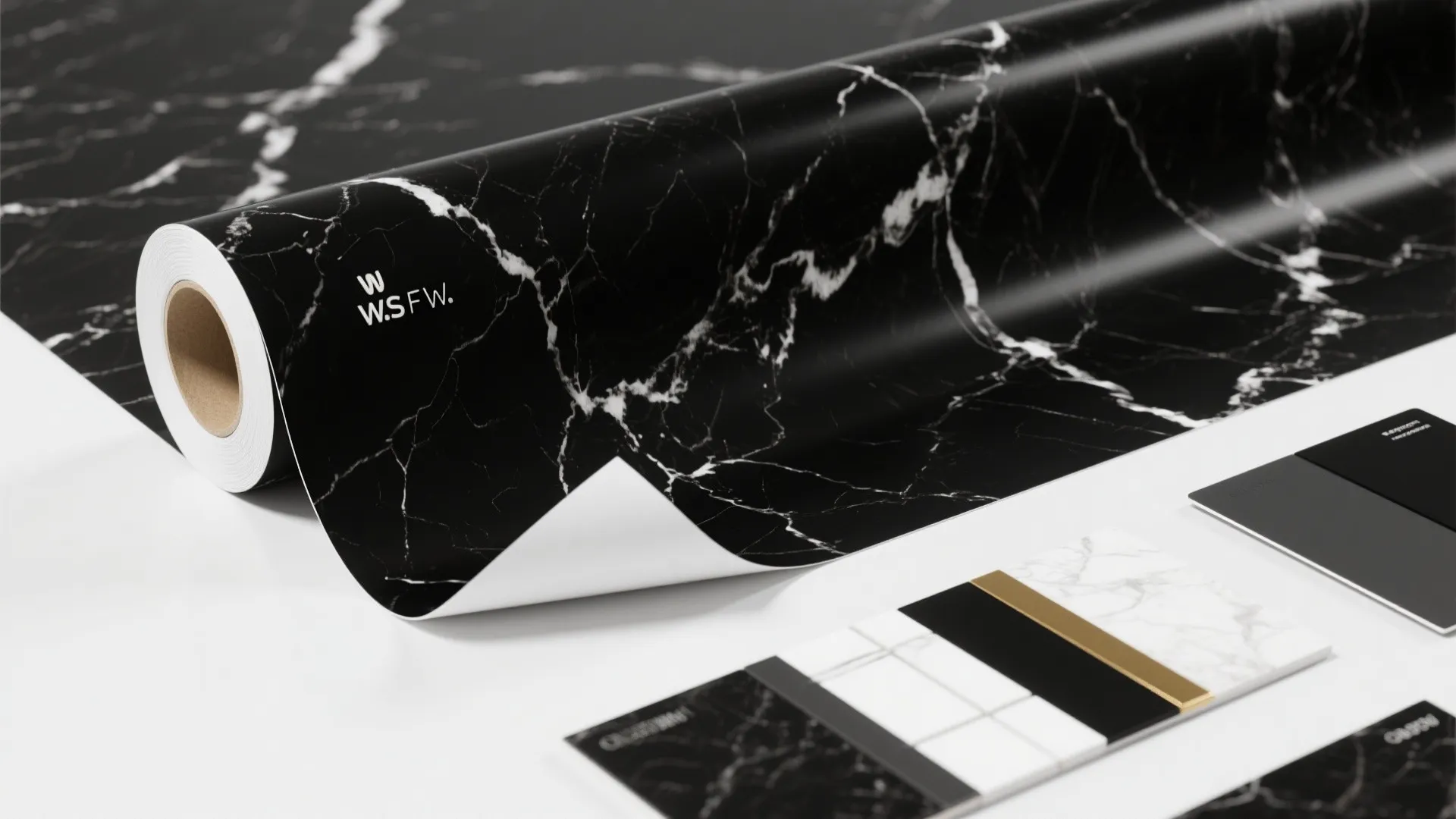 4. Black marble-effect wallpaper