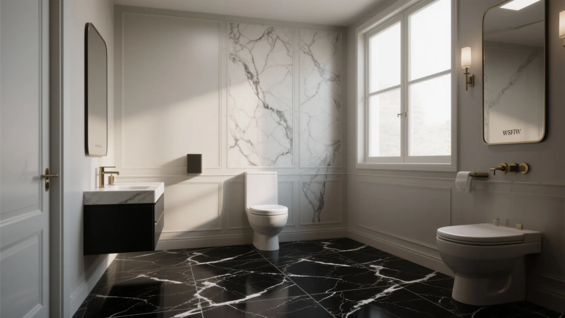 4. Black marble-look tiles for elegant drama