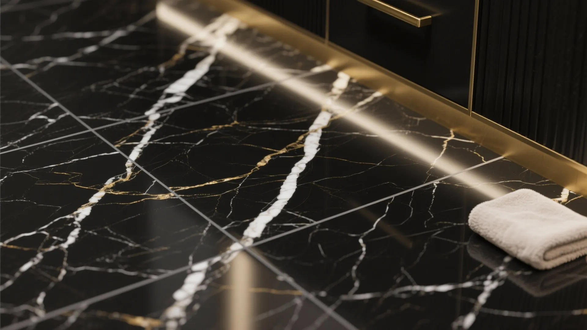 4. Black Marble or Porcelain with Subtle Veining