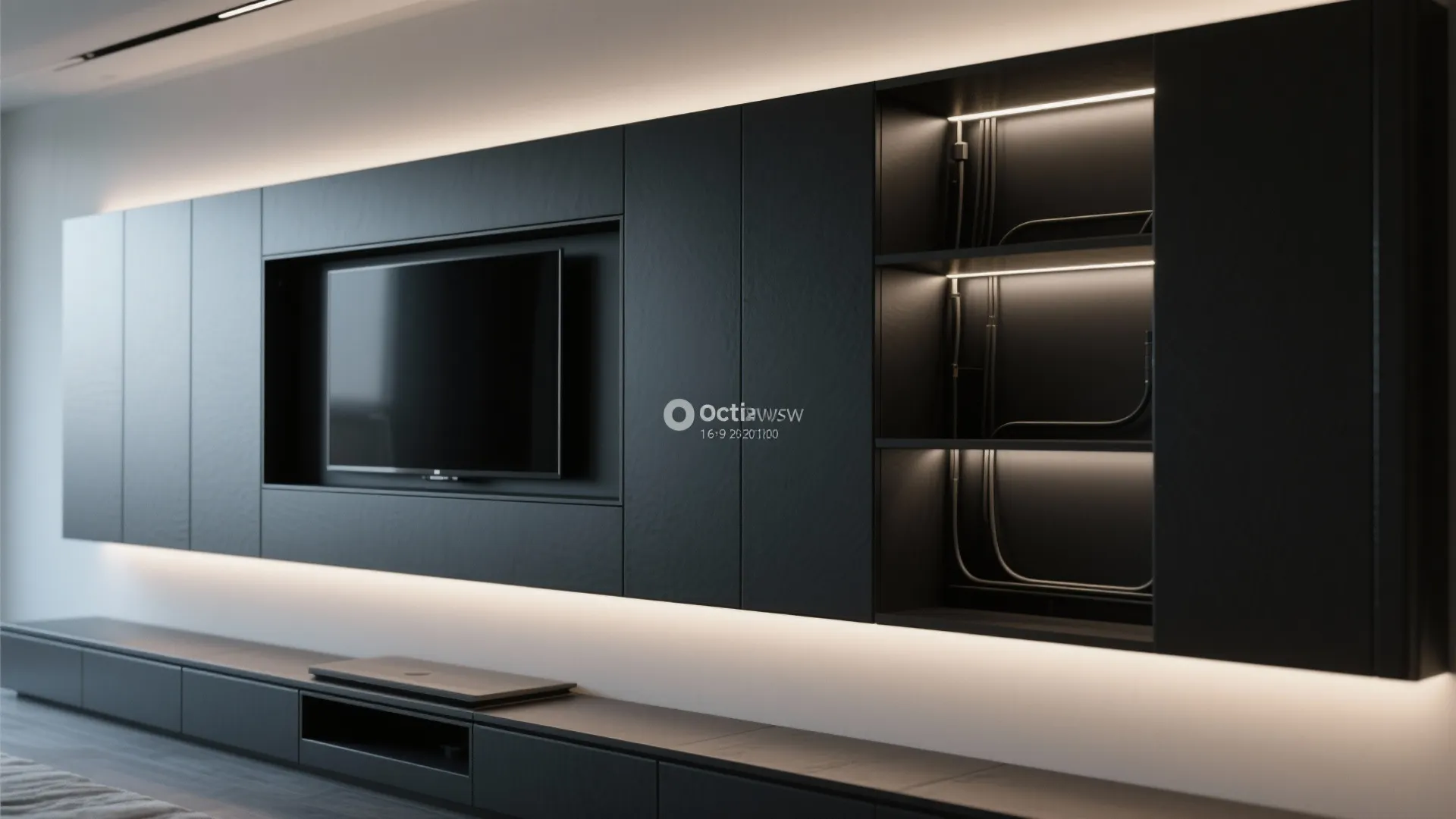 2. Black Media Wall with Hidden Storage