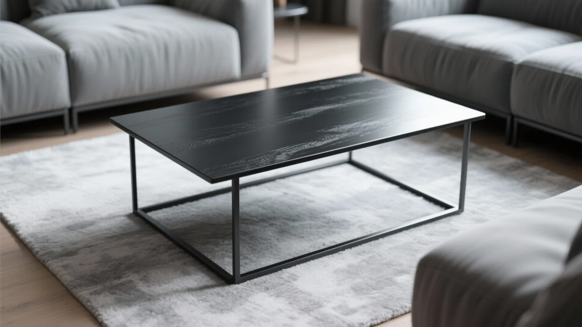 2. Black Metal Coffee Table for Contrast