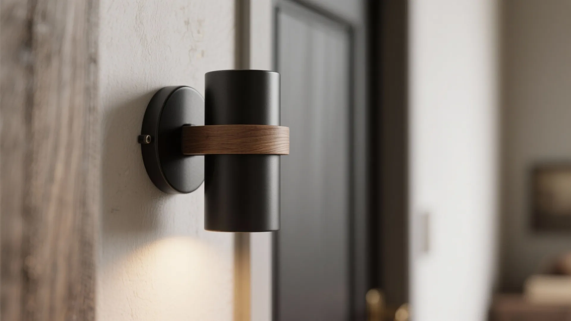 5. Minimalist Black Metal Wall Lights with Wood Accents