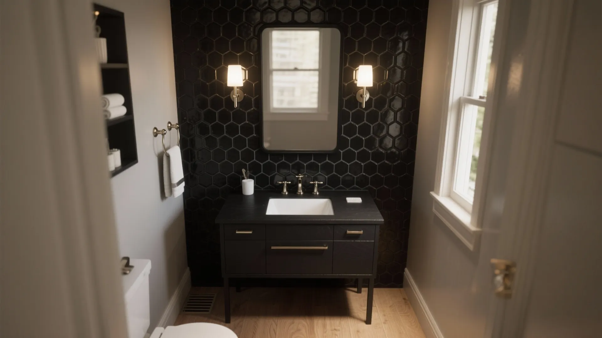 Mixing Black and Brushed Nickel: 5 Inspo Ideas: How I blend matte black and brushed nickel in small bathrooms without the design police showing up