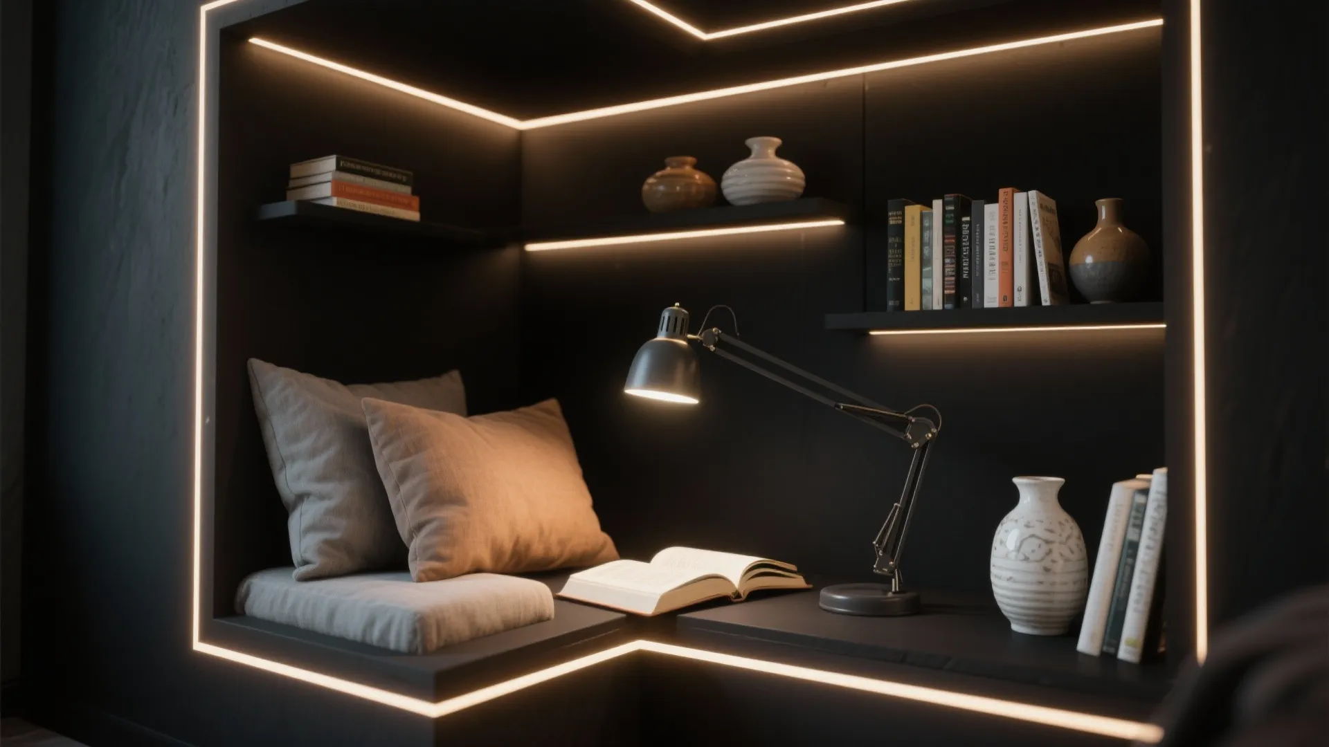 3. Black Nooks and Built-In Alcoves