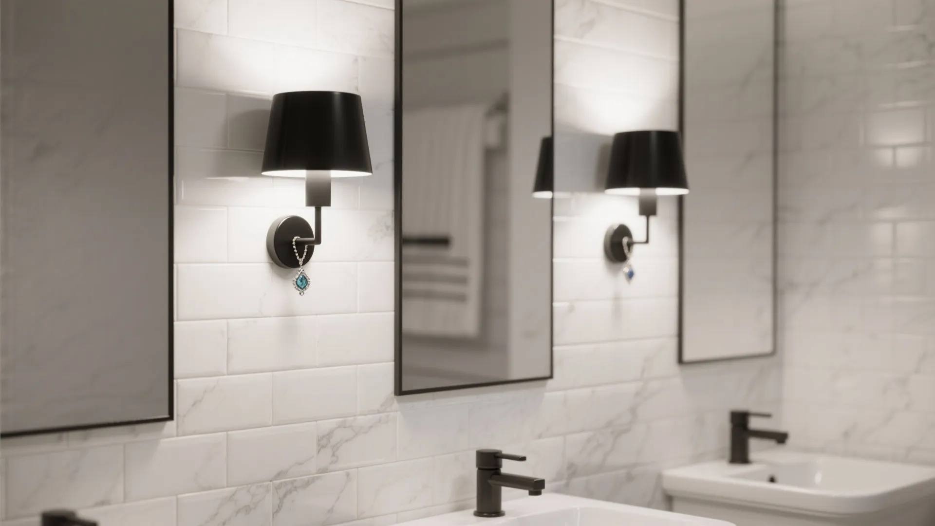 4. Create Contrast with Black Sconces Against Light Tile
