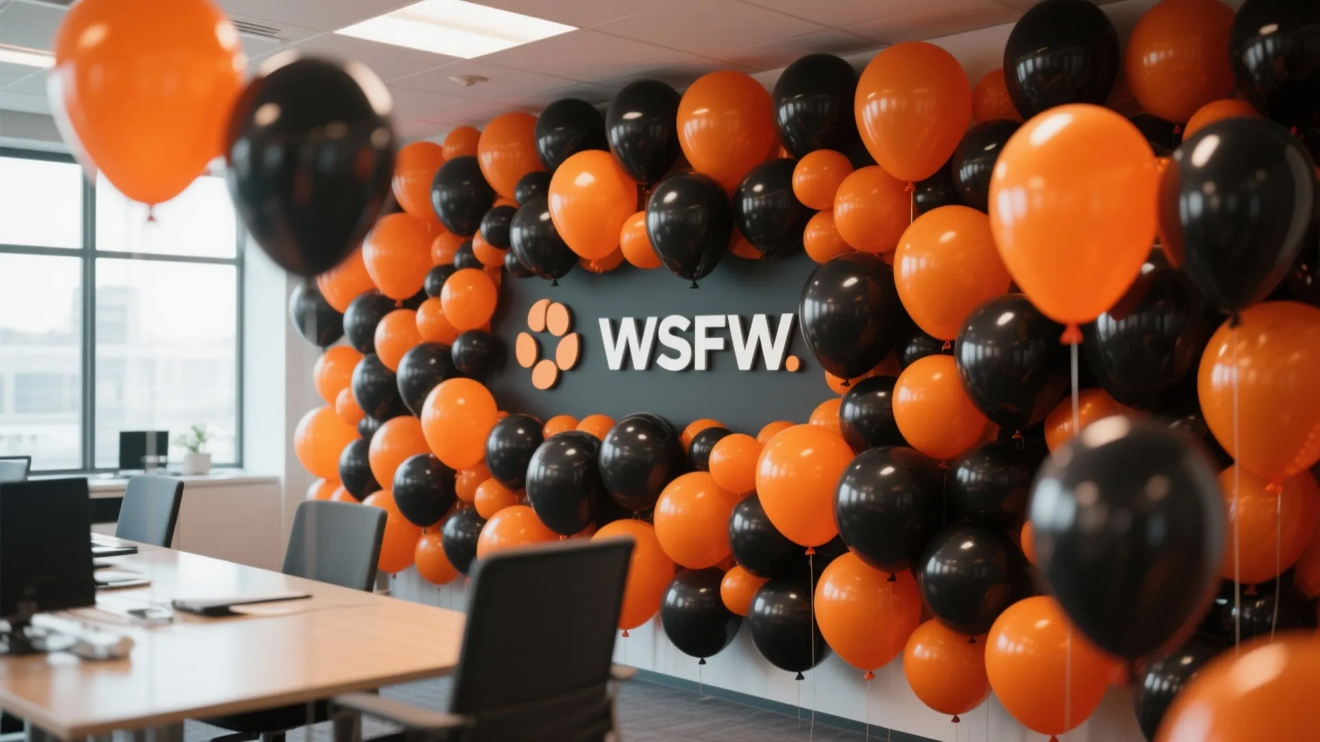 7. Black & Orange Balloon Wall