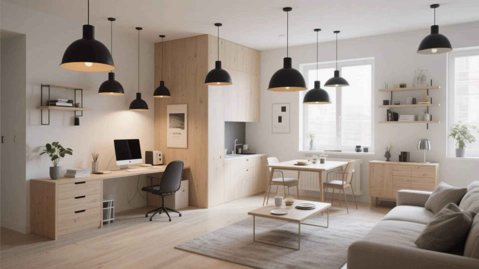 5. Black pendant clusters for zoned living areas