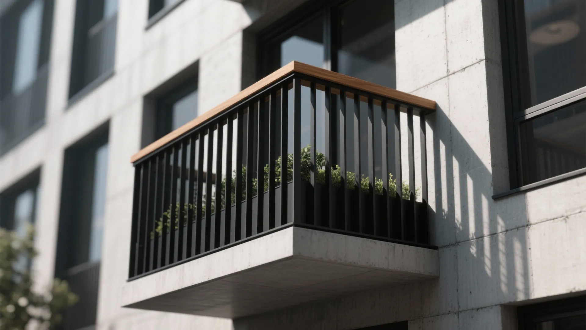 2) Slim metal pickets in black (powder-coated aluminum or steel)