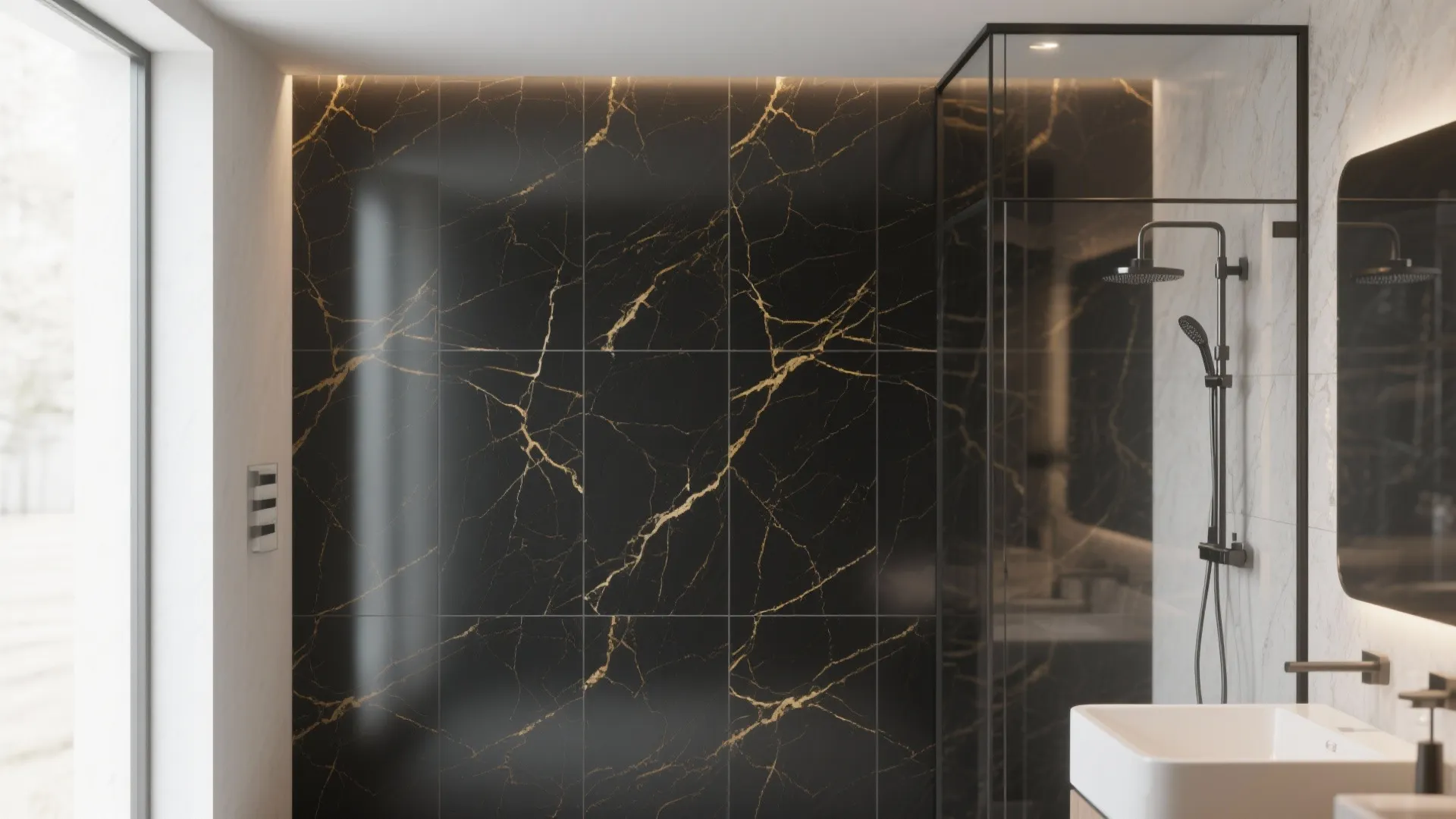 4. Black porcelain slabs with gold veins