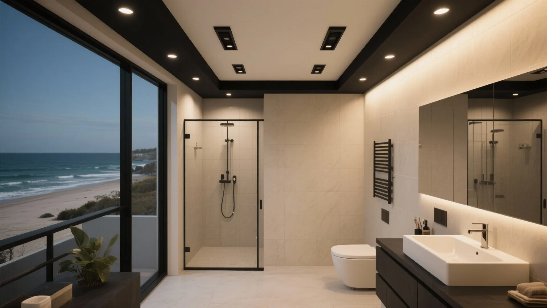 3. Black recessed downlights with trim accents