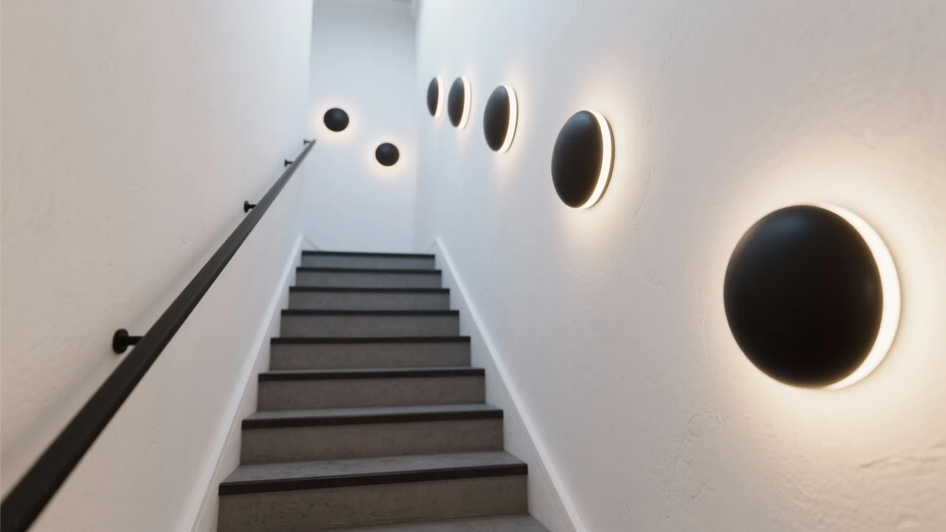 5) Black or Graphite Round Sconces for Contrast and Wayfinding