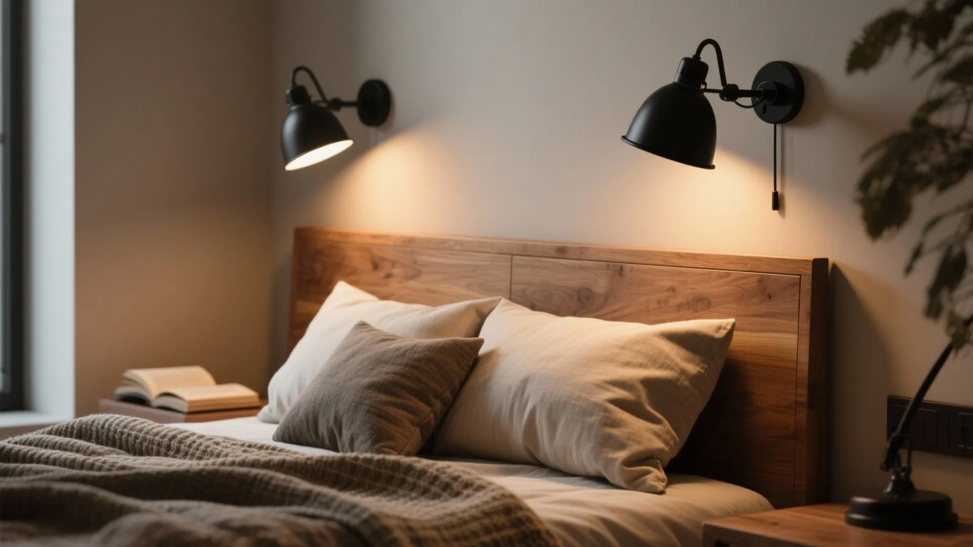 2. Matte Black Wall Sconces to Frame a Nook