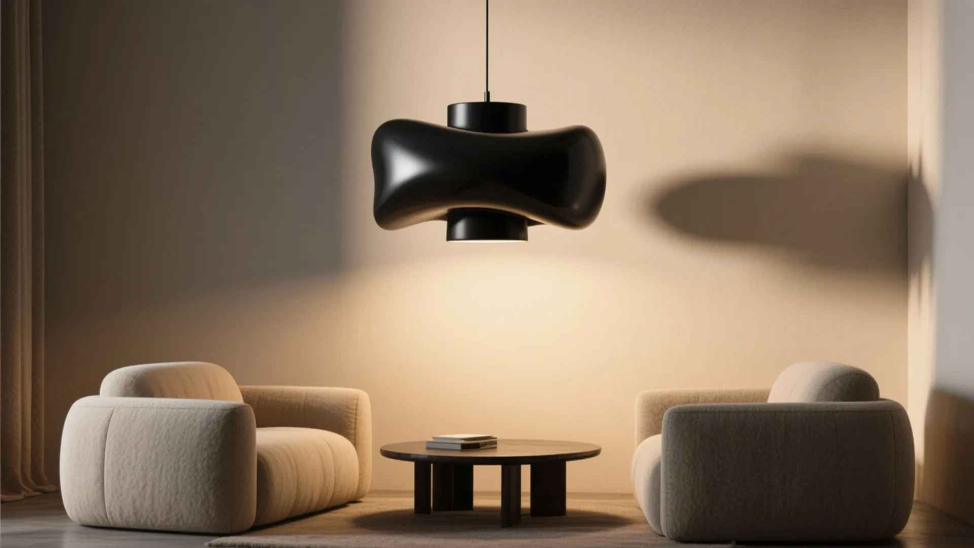 4. Sculptural Black Pendant Over a Coffee Table