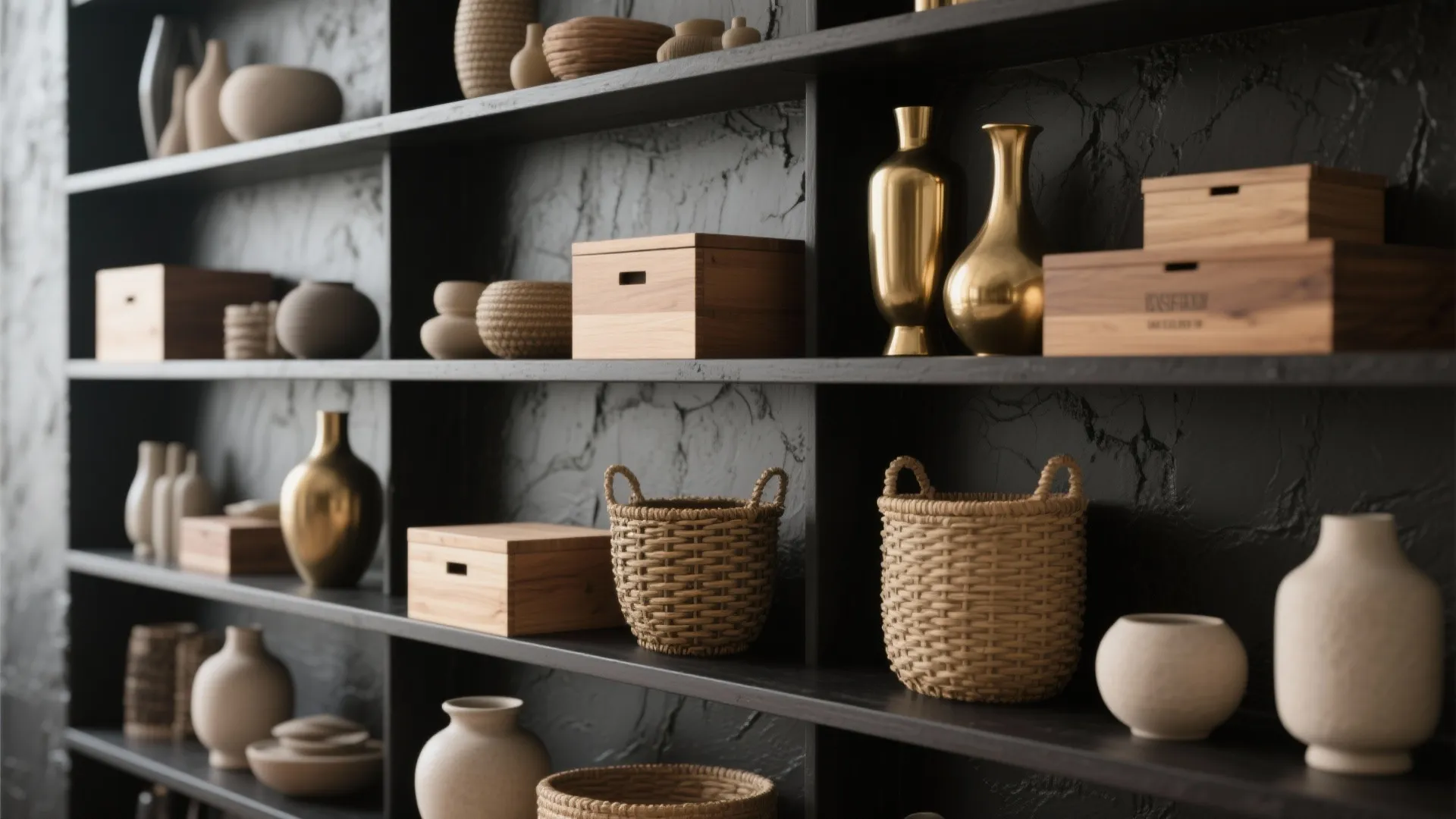 4. Black Shelving + Mixed Materials