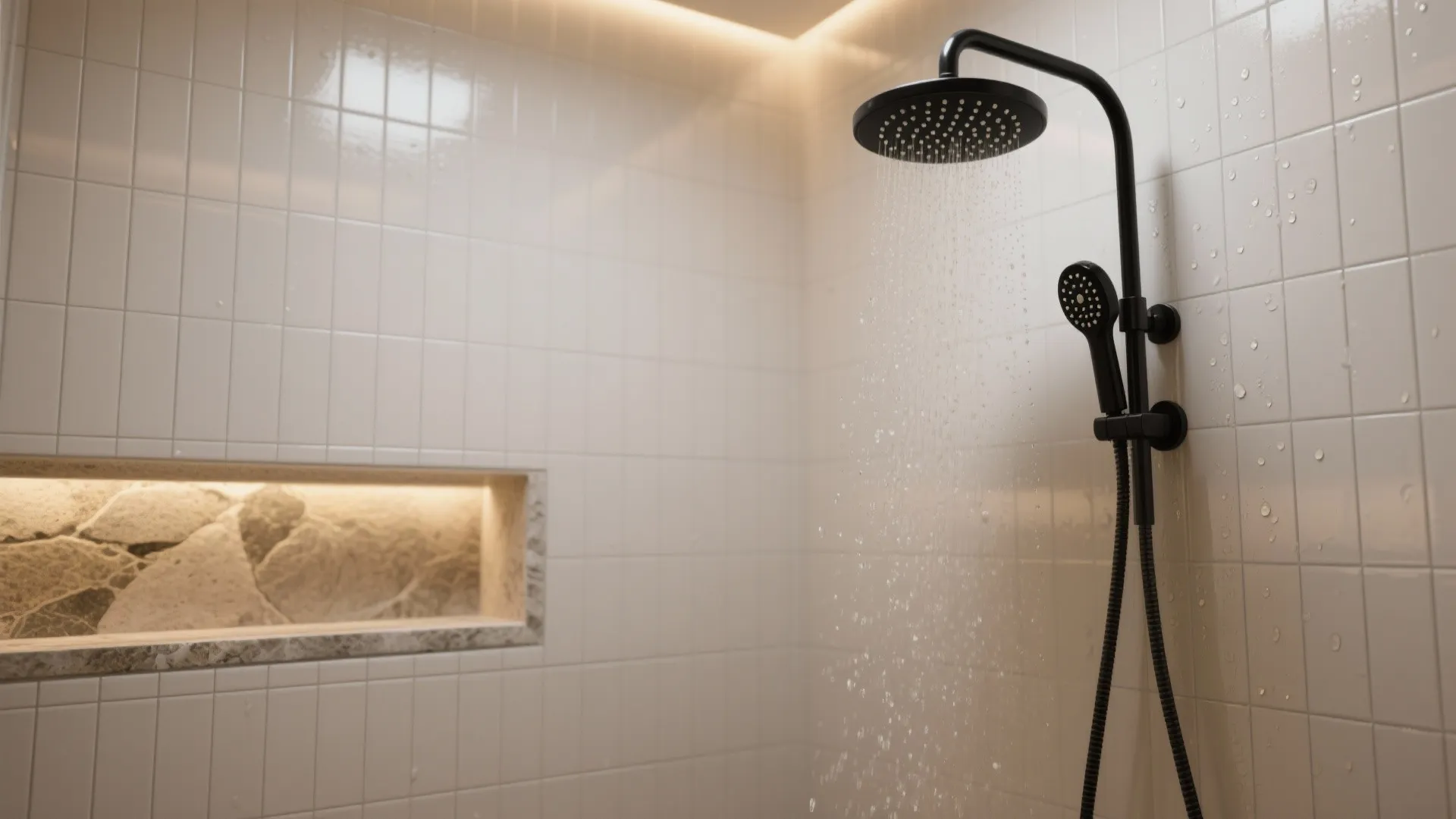 4. Shower fixtures and handhelds in black for a modern spa vibe