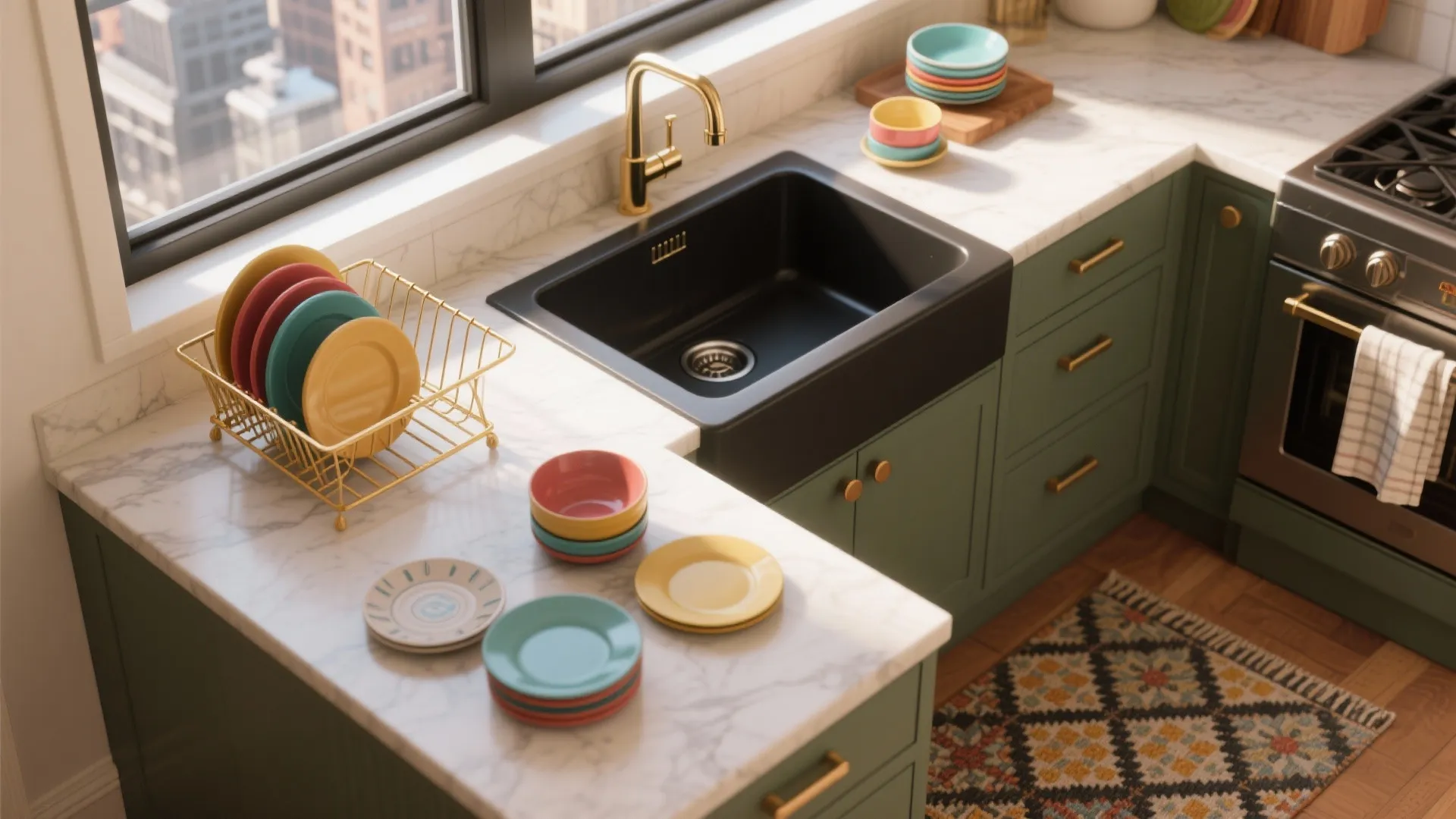 5. Black Sink with Bold Accessories