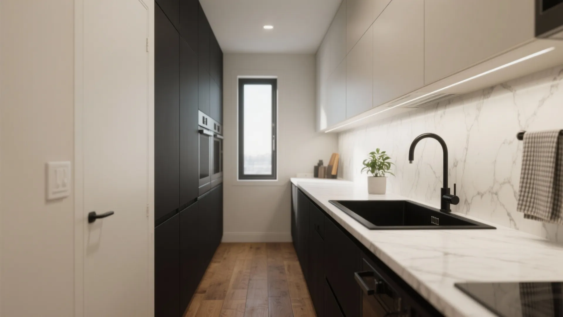 5 Laminate Kitchen Ideas with a Black Sink: Small kitchen, big impact: practical laminate designs featuring a black sink