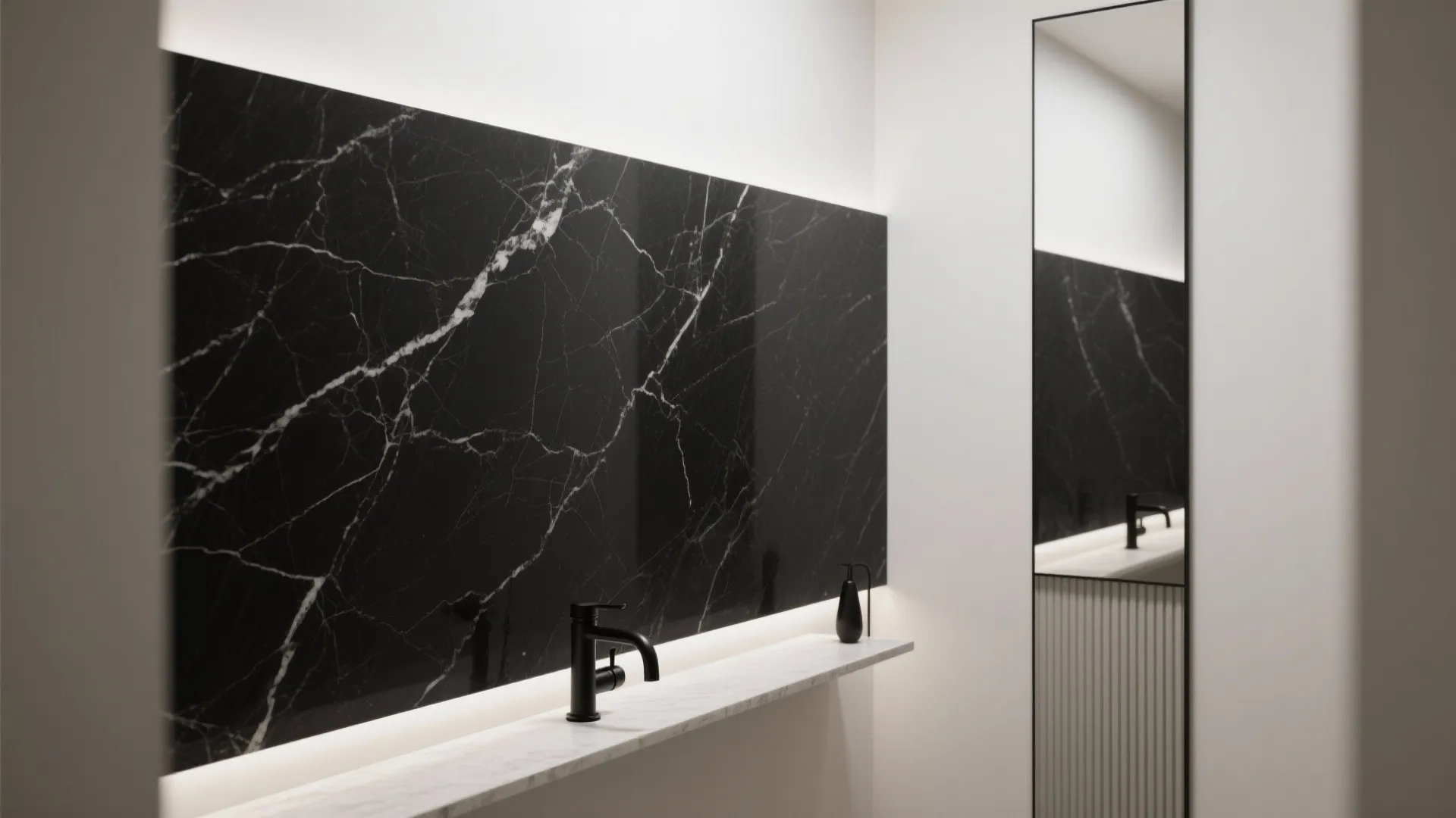 2) Black stone slab splash walls