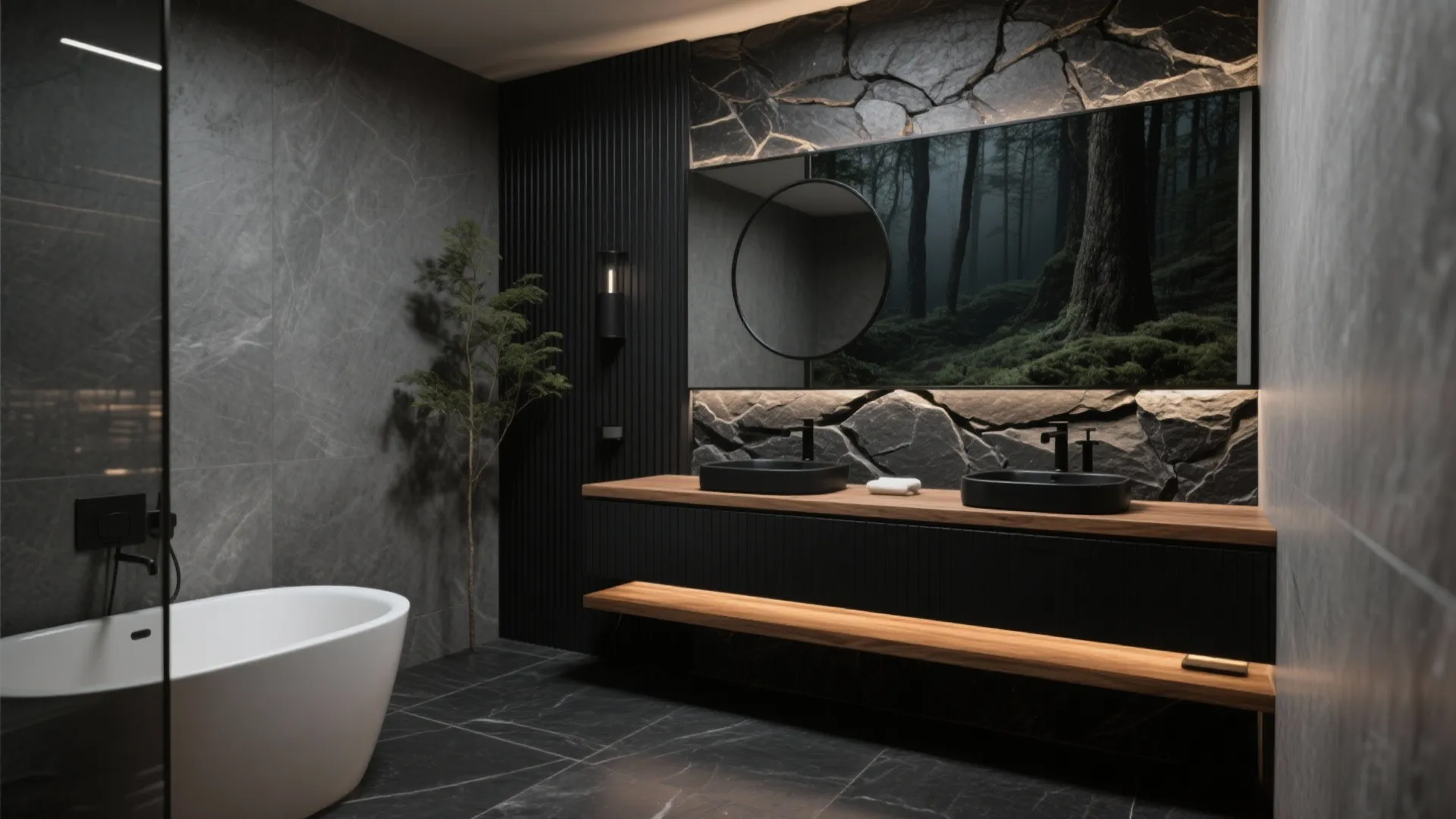 3) Stone, Wood, and Texture: Spa-Style Serenity in Black