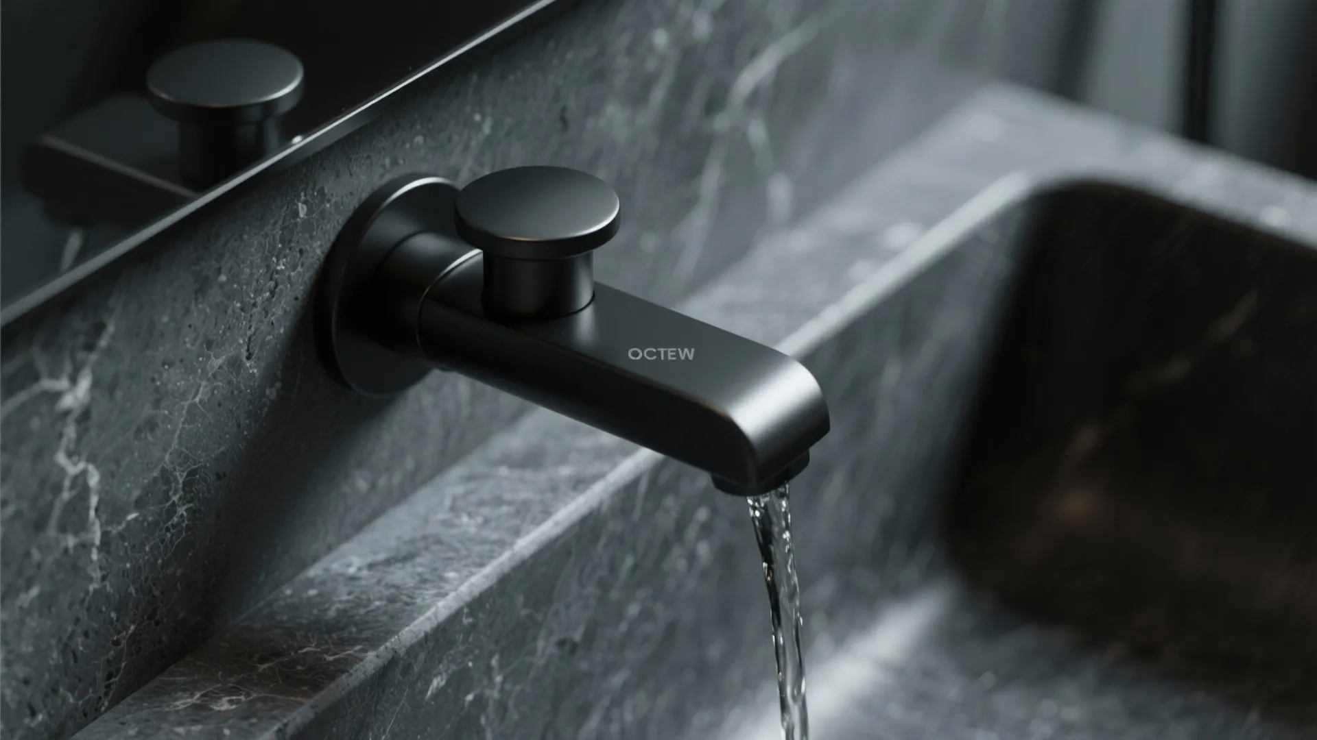 4. Mix textures: matte black with stone surfaces