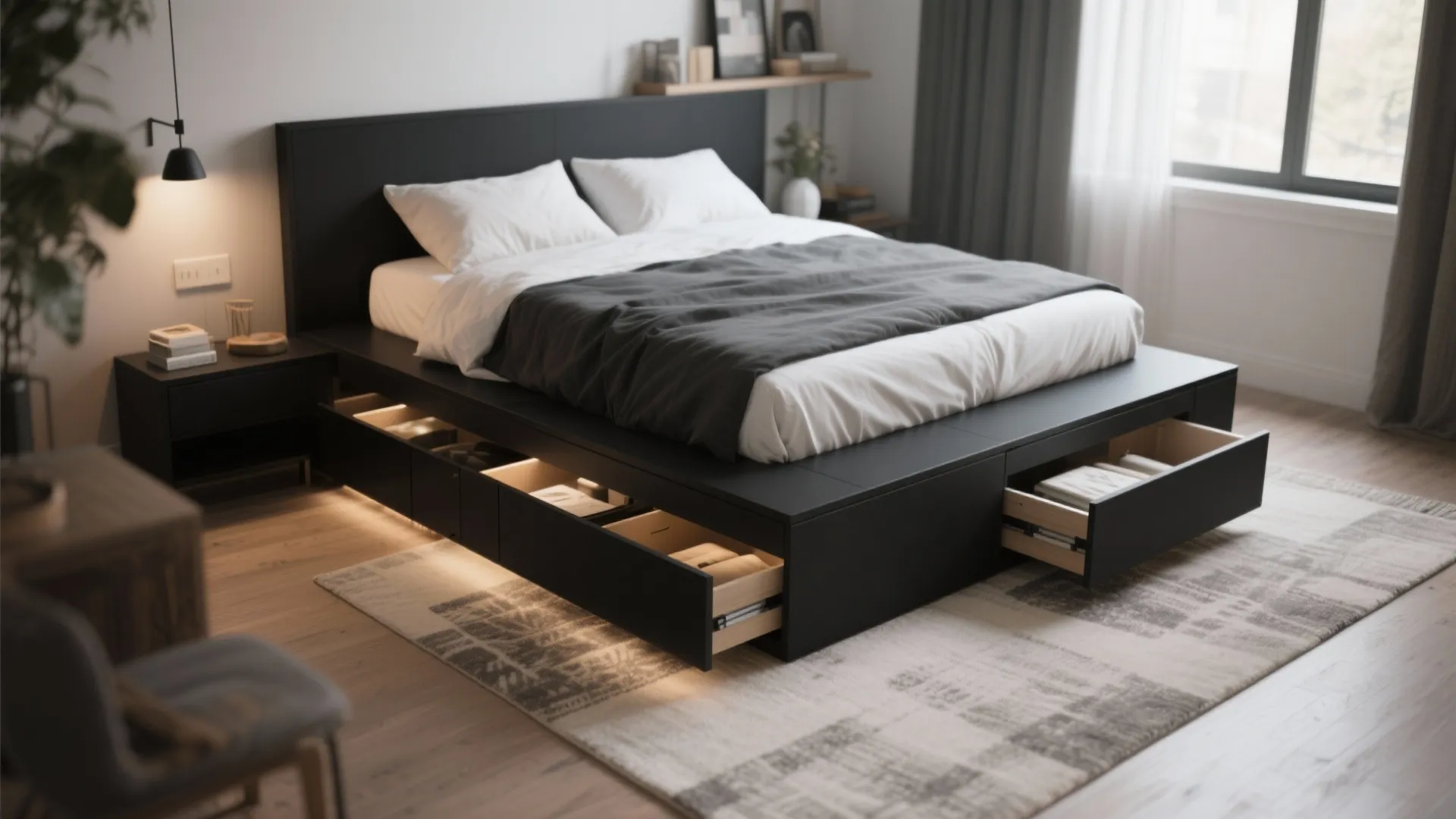 2. Black storage furniture to maximize function