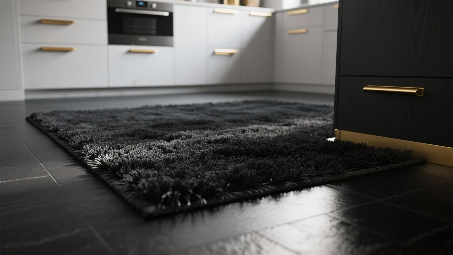 3. Black Rug with Subtle Texture