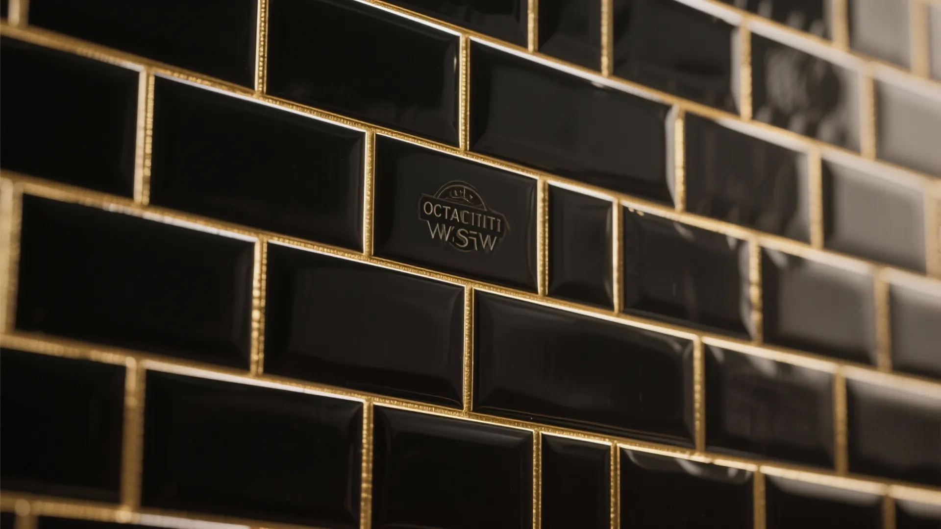2. Subway black wall tiles with gold grout lines