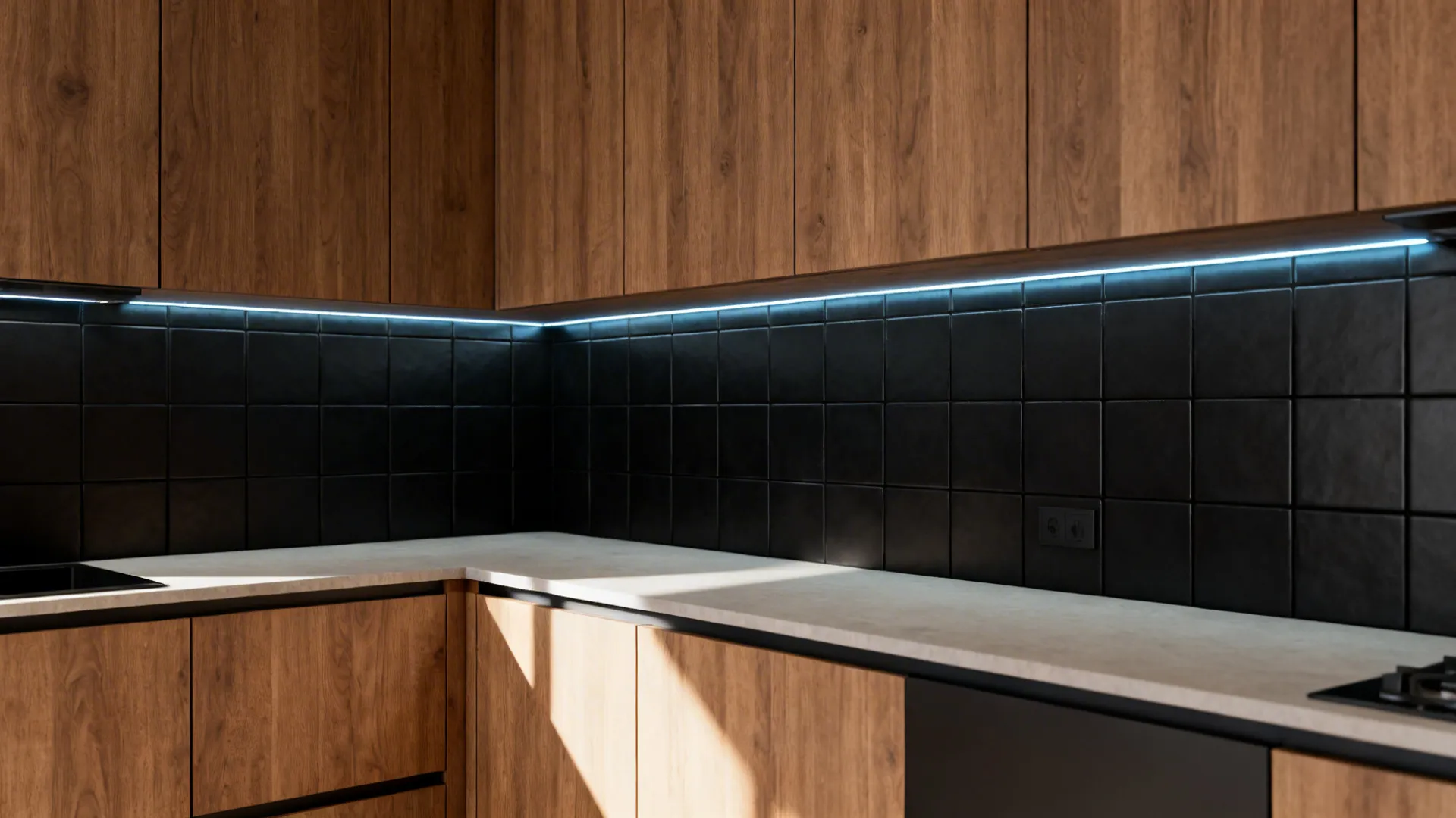 3. Matte black tiles for high contrast