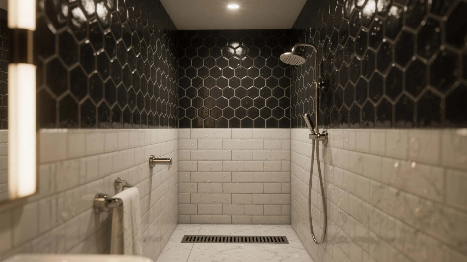 2. Use black tile and nickel accents for texture play